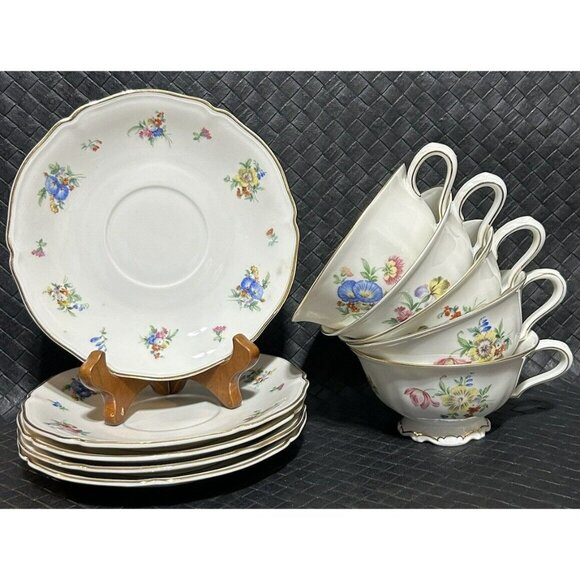 Hutschenreuther Selb Pasco The Bristol Set Of 5 Cups And Saucers c1946-1948 VGUC